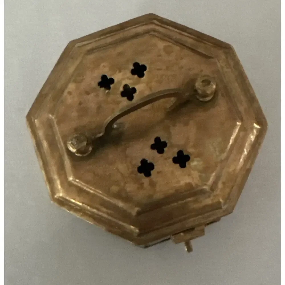 Vintage '70s Brass Trinket Incense Octagon Box~Hinged Lid & Latch Made in India
